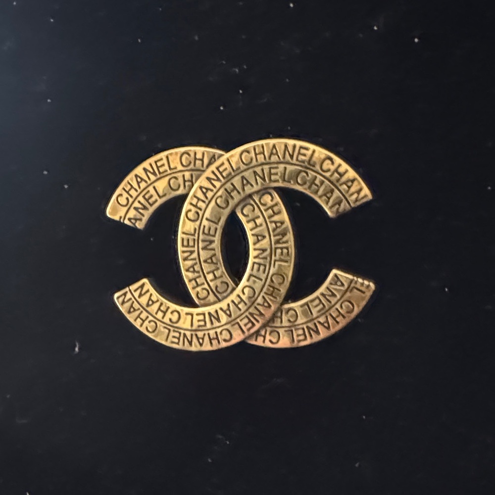 CHANEL antique Gold-Tone Double CC Logo Pin with Engraved Script signed in back